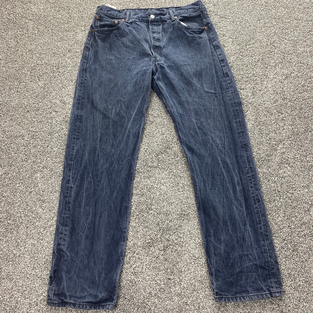 VTG Levis Jeans Mens 36X33 Dark Blue Denim Pants 501 Button Fly Straight 90s Y2K